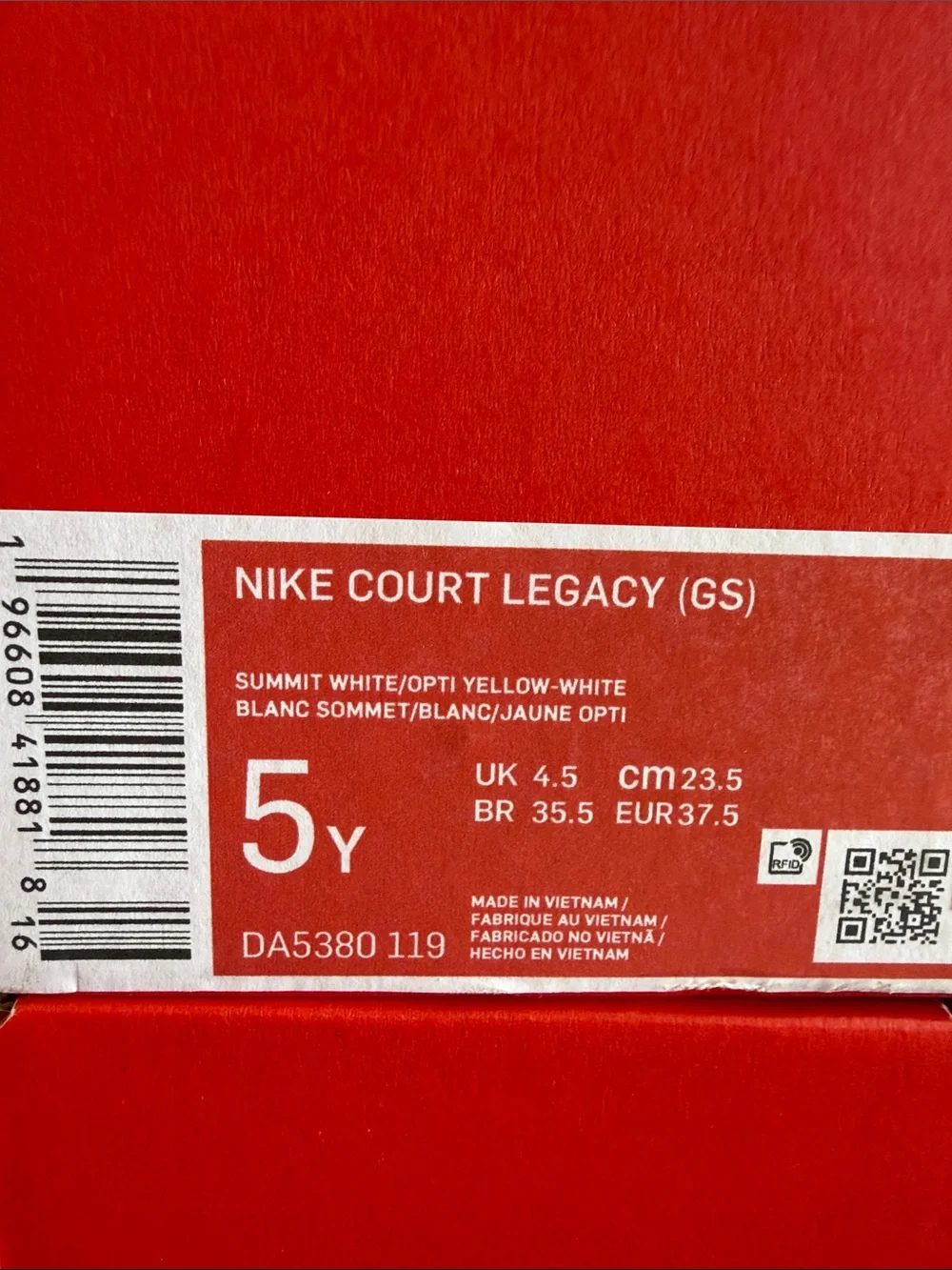 Nike Court Legacy GS Summit White Yellow DA5380-119 Size 5Y